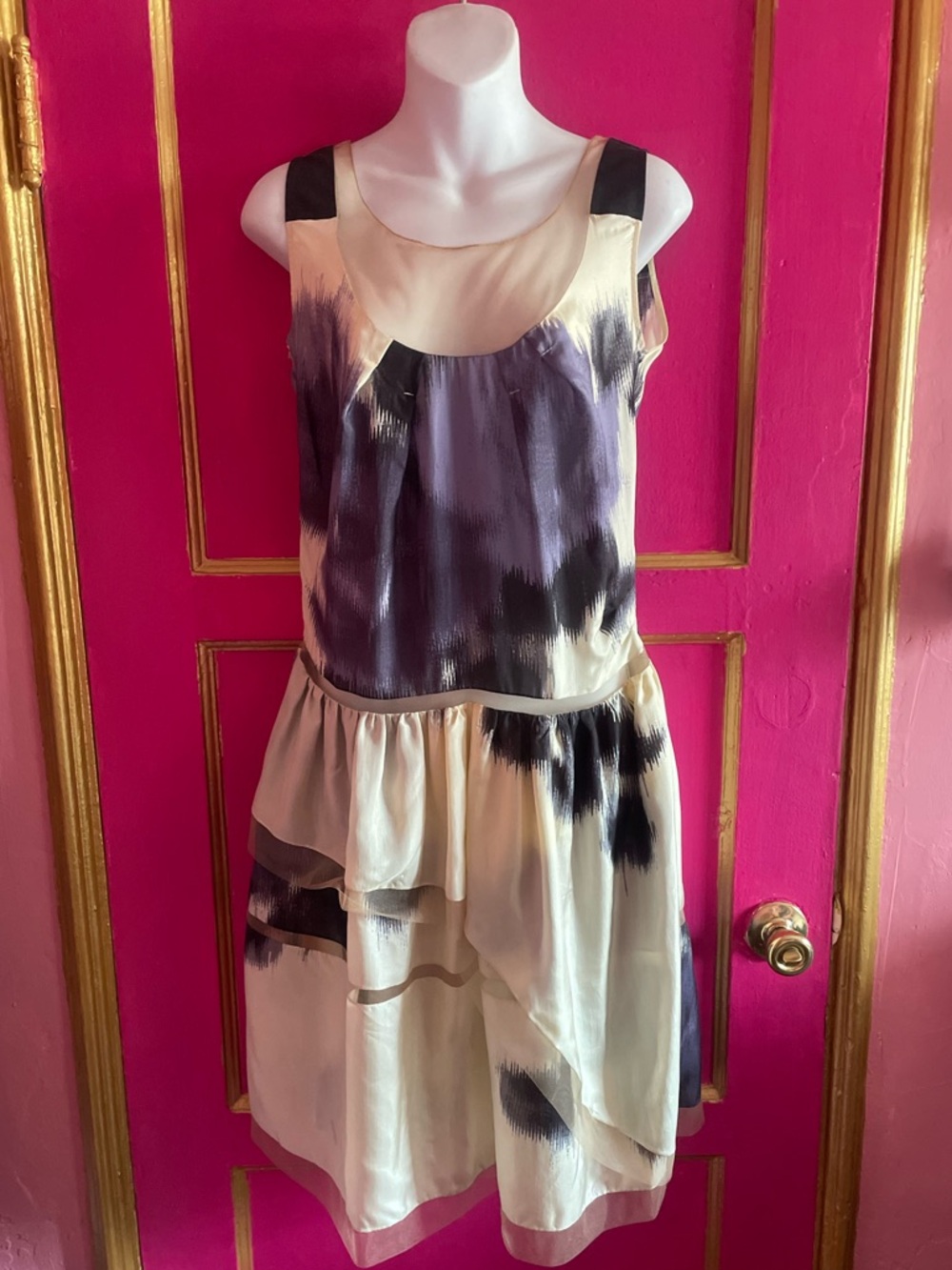 Alessandro Dell’Acqua Cream silk black Watercolor and mesh Sleeveless Dress 14